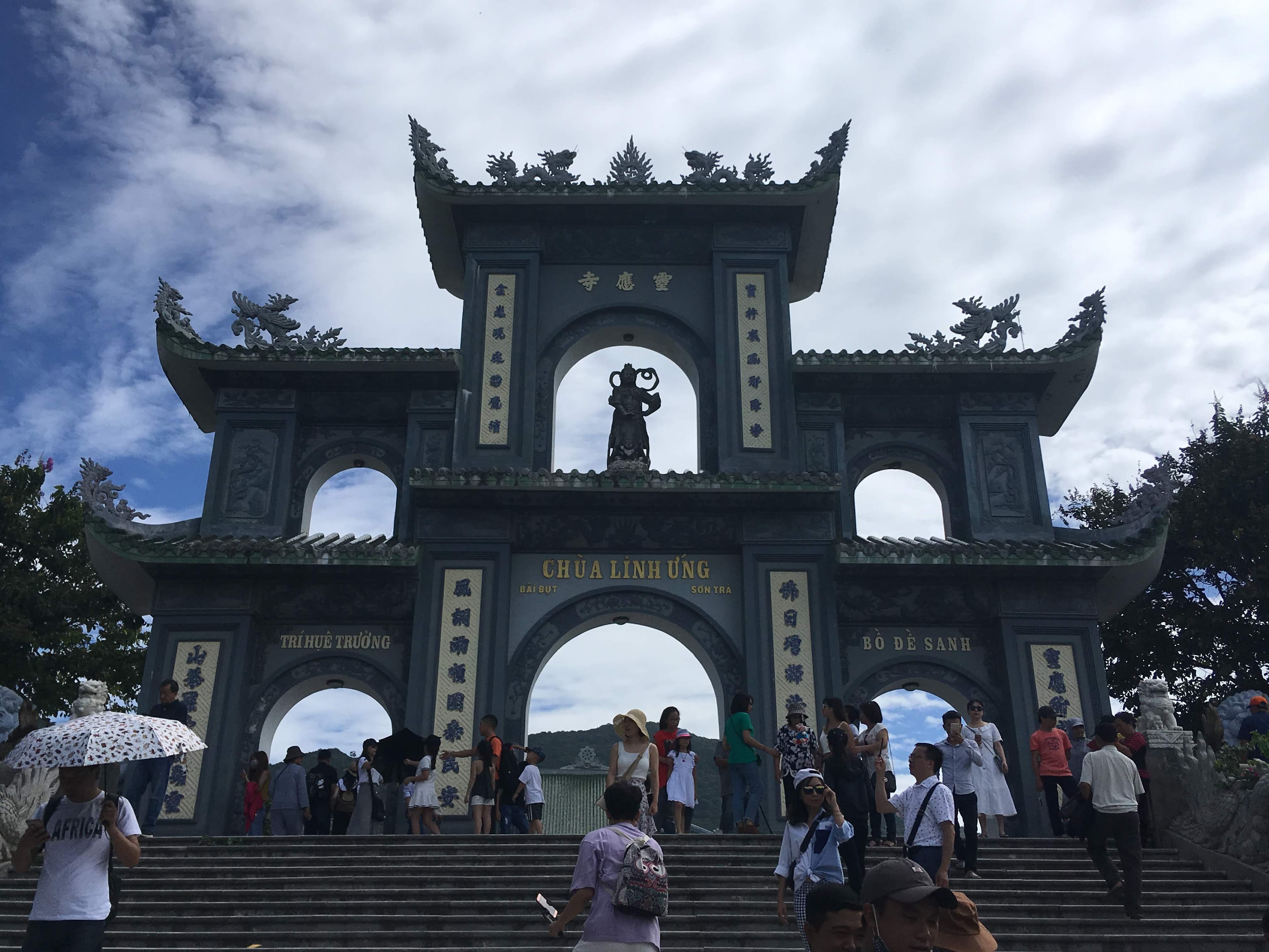 Linh Ung Pagoda and the tall white Lady Buddha statue on the Son Tra peninsula in Da Nang